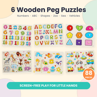 Wooden Peg Puzzles for Toddlers — Learn Letters, Numbers & More!