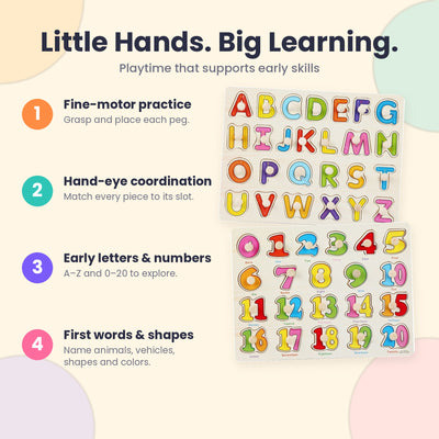 Wooden Peg Puzzles for Toddlers — Learn Letters, Numbers & More!