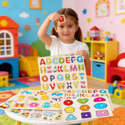 Wooden Peg Puzzles for Toddlers — Learn Letters, Numbers & More!