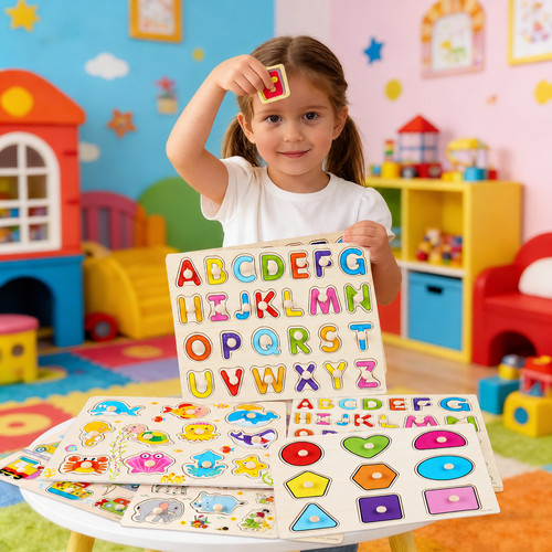 Wooden Peg Puzzles for Toddlers — Learn Letters, Numbers & More!
