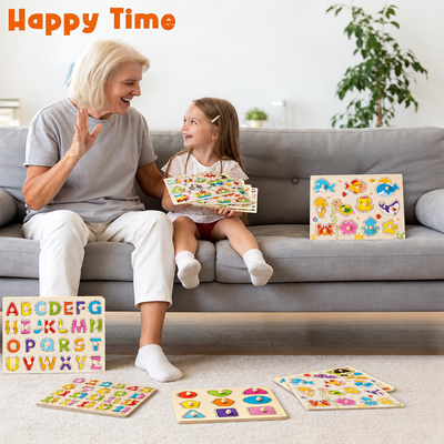 Wooden Peg Puzzles for Toddlers — Learn Letters, Numbers & More!