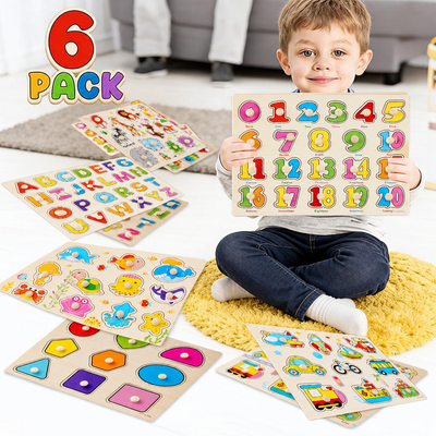 Wooden Peg Puzzles for Toddlers — Learn Letters, Numbers & More!